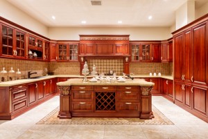 kitchen with glass cabinets